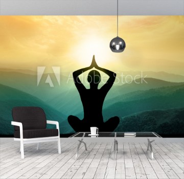 Image de Yoga and meditation Silhouette of man in moontains